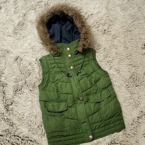 Mossimo green puffer utility vest remove hood
